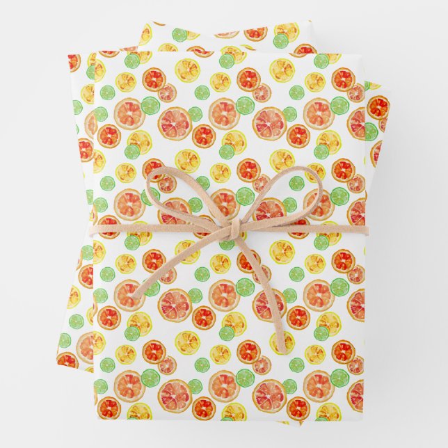 Wasserfarben Zitrusfrüchte Fun Hand-Illustrierte Z Geschenkpapier Set (Beispiel)