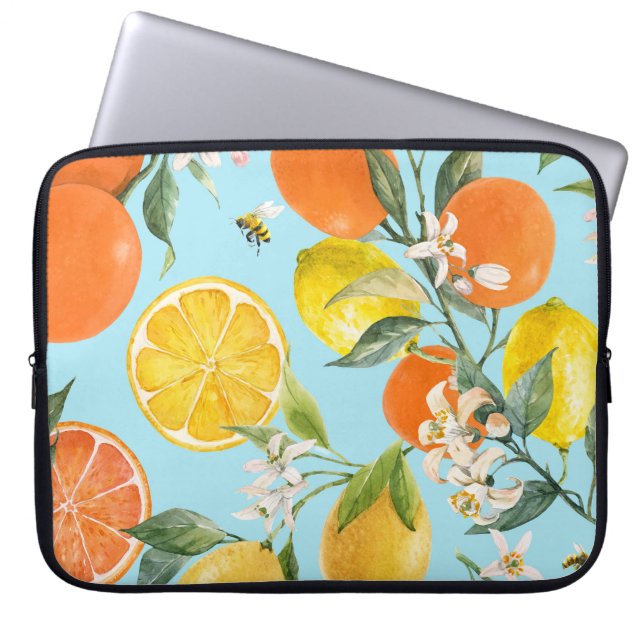 Wasserfarben-Zitrusfrüchte: Handgezogene Früchte Laptopschutzhülle (Vorderseite)