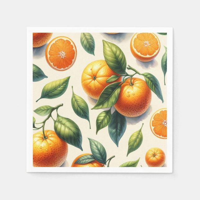 Wasserfarben Zitrusfrüchte Orange Blätter Hochzeit Serviette (Vorderseite)