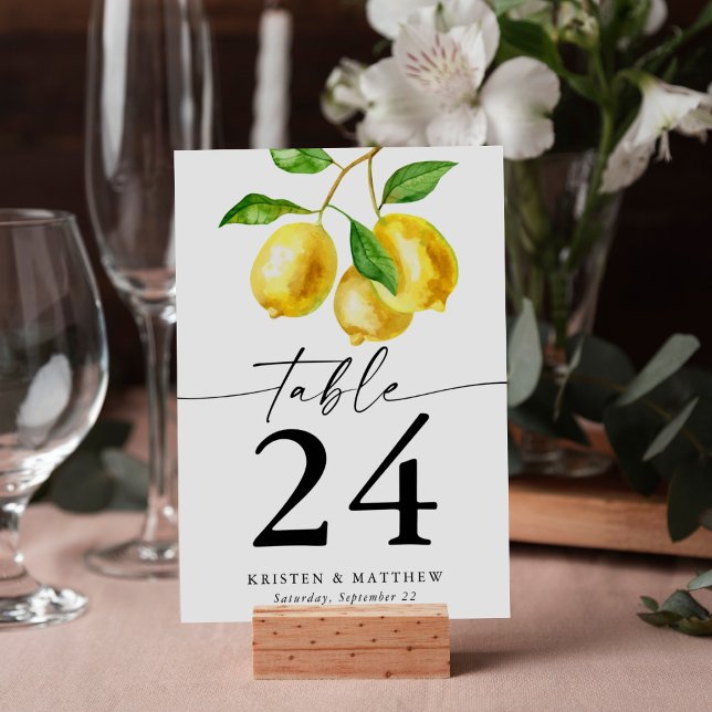 Wasserfarben-Zitrusfrüchte Tischnummer (Add a fresh twist to your reception with a lemon watercolor table number!)