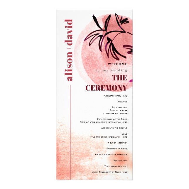 Wasserfarben Zweig und Mond Japandi Hochzeitsprogr Werbekarte (Vorne)