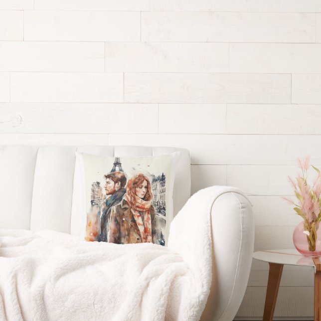 Wasserfarbenamour in Paris-Keuchkissen Kissen (Liege)