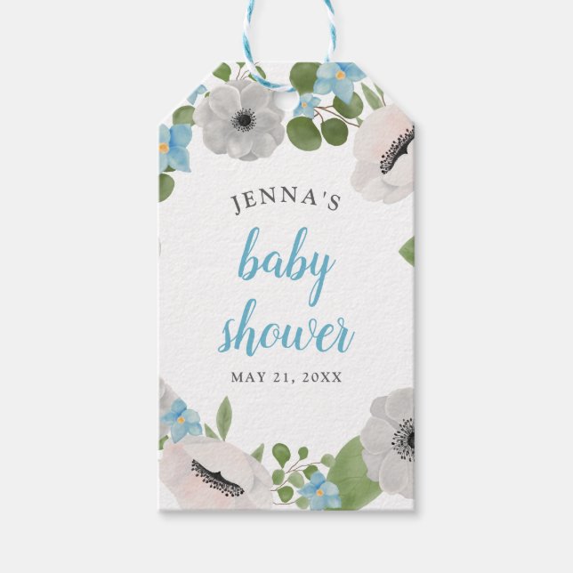 Wasserfarbenanemones Florals | Babydusche Geschenkanhänger (Vorderseite)