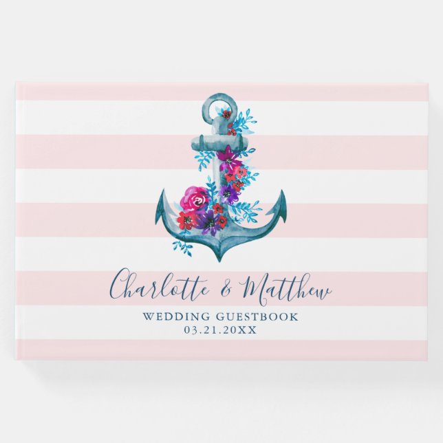 Wasserfarbenankerpfeife Hochzeit mit nautischem Pi Gästebuch (Vorderseite)