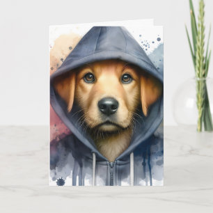Wasserfarbenarmatur Brauner Hund in einem Hoodie-S Karte