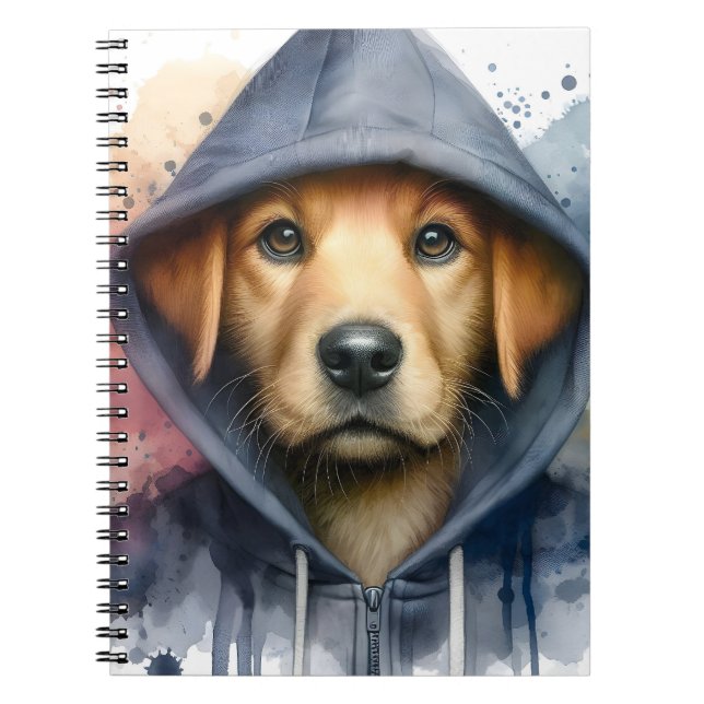 Wasserfarbenarmatur Brauner Hund in einem Hoodie-S Notizblock (Vorderseite)