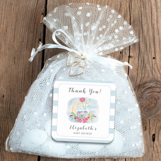 Wasserfarbenbaby Koala mit Mondeinladung Quadratischer Aufkleber (Von Creator hochgeladen)