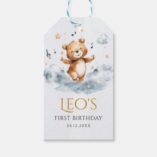 Wasserfarbenbär Erste Geburtstagsgeschenk-Tag Geschenkanhänger (Vorderseite)