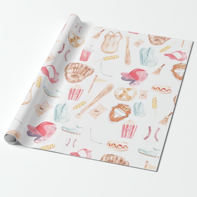 WasserfarbenBaseball Geschenkpapier (Ungerollt)