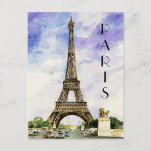 Wasserfarbenbild Eiffelturm Paris Frankreich Vinta Postkarte