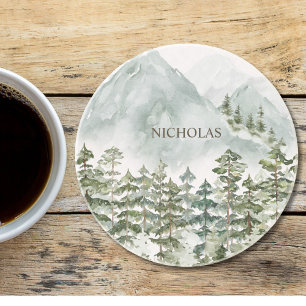 Wasserfarbenbild Wald und Berg Natur Getränkeuntersetzer