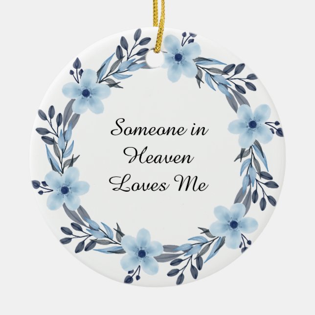 Wasserfarbenblau-Blumenreath-Gedenkstätte Keepake Keramik Ornament (Vorne)