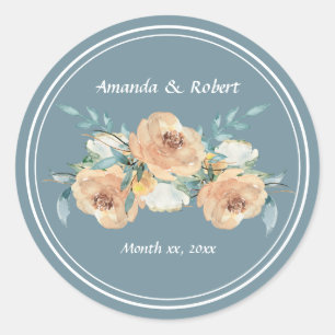 Wasserfarbenblau, grün, Taupe-Floral-Hochzeit Runder Aufkleber
