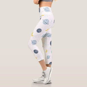 Wasserfarbenblau-Planet-Muster Capri Leggings