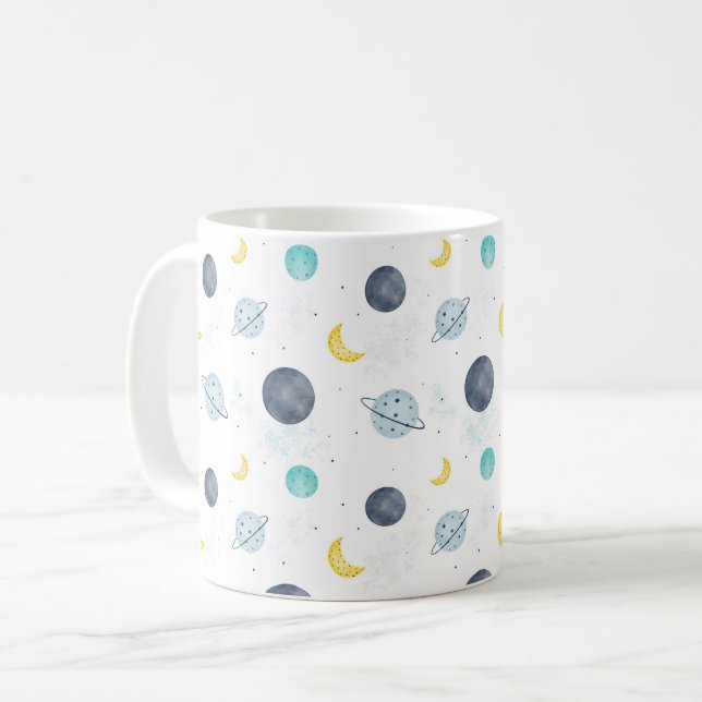 Wasserfarbenblau-Planet-Muster Kaffeetasse (Vorderseite Links)