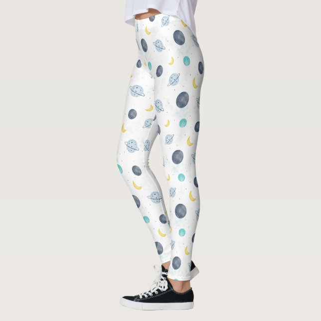 Wasserfarbenblau-Planet-Muster Leggings (Links)