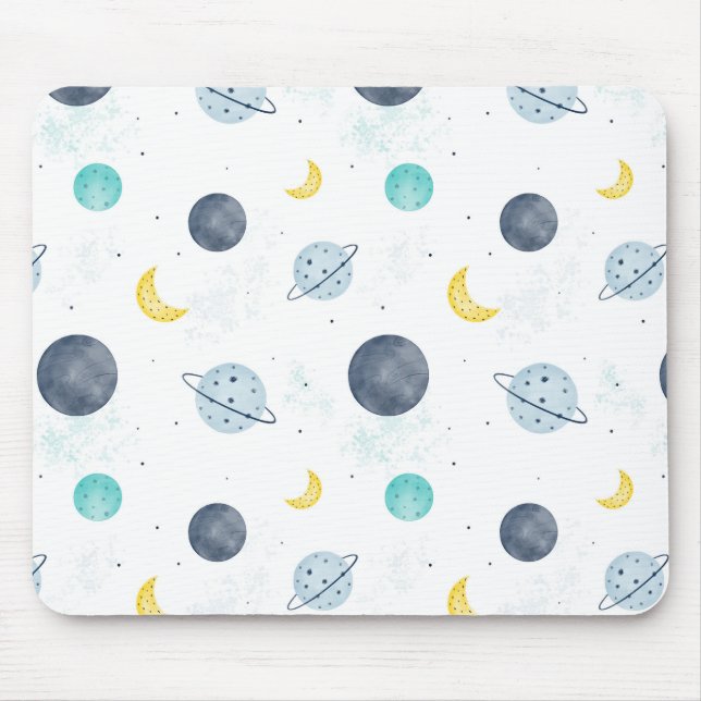 Wasserfarbenblau-Planet-Muster Mousepad (Vorne)