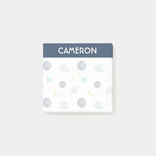 Wasserfarbenblau-Planet-Muster Post-it Klebezettel (Vorderseite)