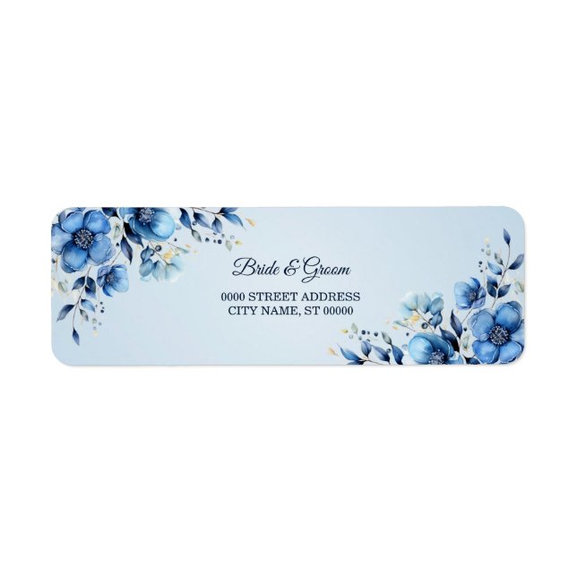 Wasserfarbenblaue Blumen geben das Adressetikett z (Vorne)