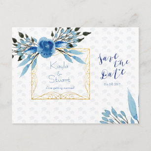 Wasserfarbenblaue Blumen Save the Date Hochzeit Ankündigungspostkarte