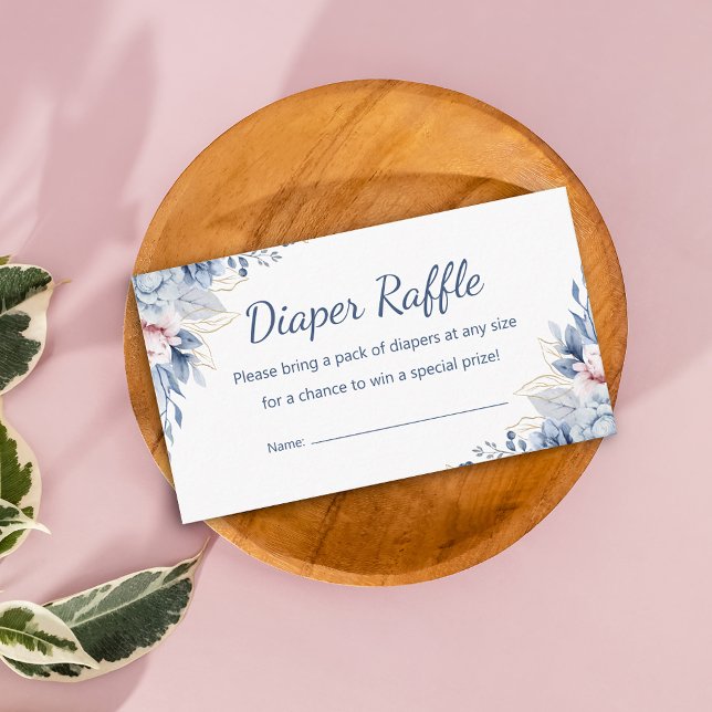 Wasserfarbenblaue Blütenbilderin Tombola Babydusch Begleitkarte (Von Creator hochgeladen)