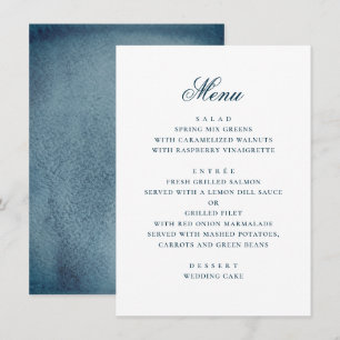 Wasserfarbenblaue Marine einfache Hochzeit Menükarte