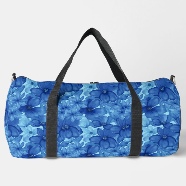 Wasserfarbenblauer Blumenzack Duffle Beutel Bag (Vorderseite)