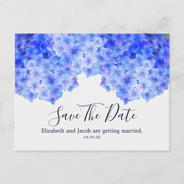 Wasserfarbenblaues Hydrangea Save the Date Postkarte (Vorderseite)
