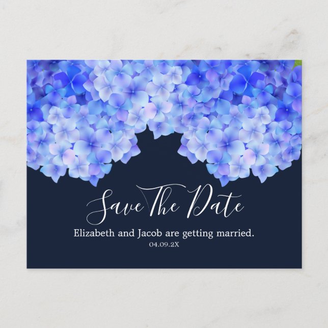 Wasserfarbenblaues Hydrangea Save the Date Postkarte (Vorderseite)