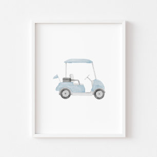 Wasserfarbenblaues Vintages Golfcarbposter Poster