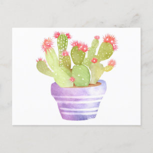 Wasserfarbenblühende Kakteen-Pflanze in der Blume Postkarte
