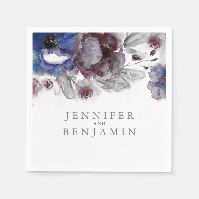 Wasserfarbenblumen der Marine und Burgund Serviette (Vorderseite)