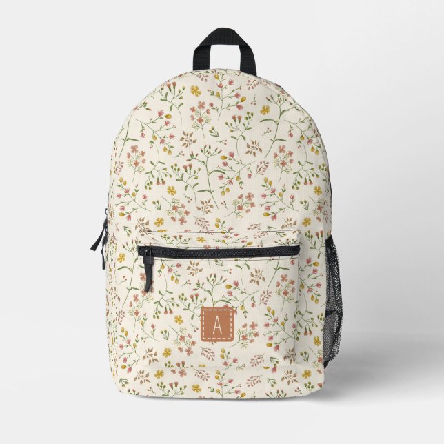Wasserfarbenblüten Muster mit Monogramm Bedruckter Rucksack (Vorderseite)