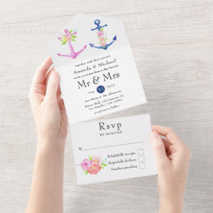 Wasserfarbenblütenhochzeit All In One Einladung