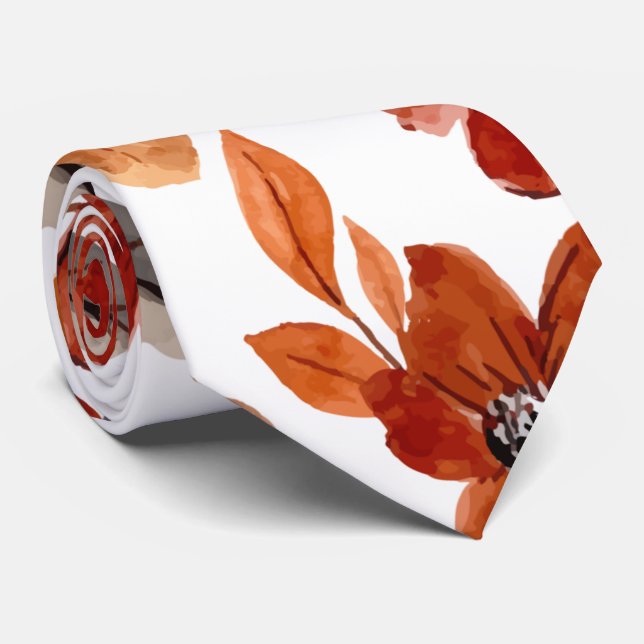 Wasserfarbenbraunes Blumenmuster Krawatte (Gerollt)
