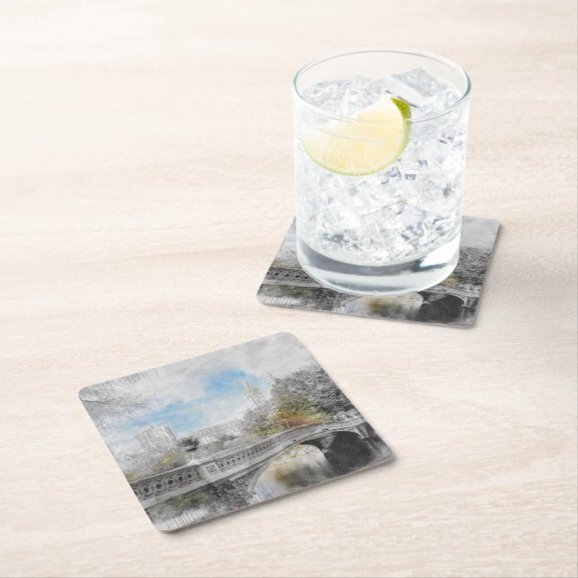 Wasserfarbenbridge im Central Park New York Rechteckiger Pappuntersetzer (Vor Ort)