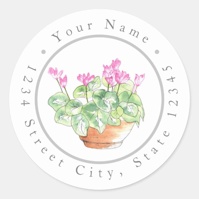 Wasserfarbencyclamen Runder Aufkleber (Vorderseite)