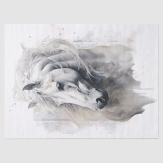 Wasserfarbendekoupage des weißen Pferdes Seidenpapier