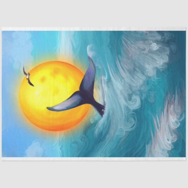 Wasserfarbendekoupage von Ocean Whale Seidenpapier (Vorderseite)