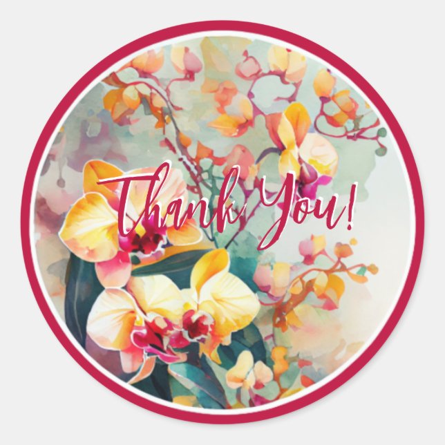 WASSERFARBENDESIGN ORCHID-BLUME "DANKE" RUNDER AUFKLEBER (Vorderseite)