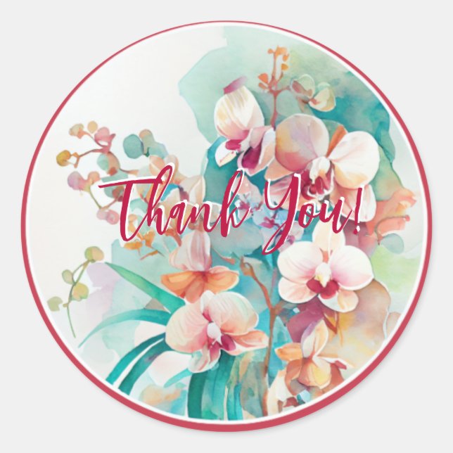 WASSERFARBENDESIGN ORCHID-BLUME "DANKE" RUNDER AUFKLEBER (Vorderseite)