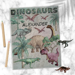 Wasserfarbendinosaurier T-Rex Dinos Boys Name Puzzle