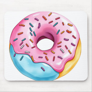 WasserfarbenDonut mit Eisen und Sprinklen auf Weiß Mousepad