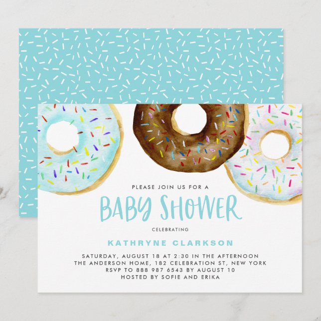 WasserfarbenDonuts mit Sprinkles Boy Baby Dusche Einladung (Vorne/Hinten)