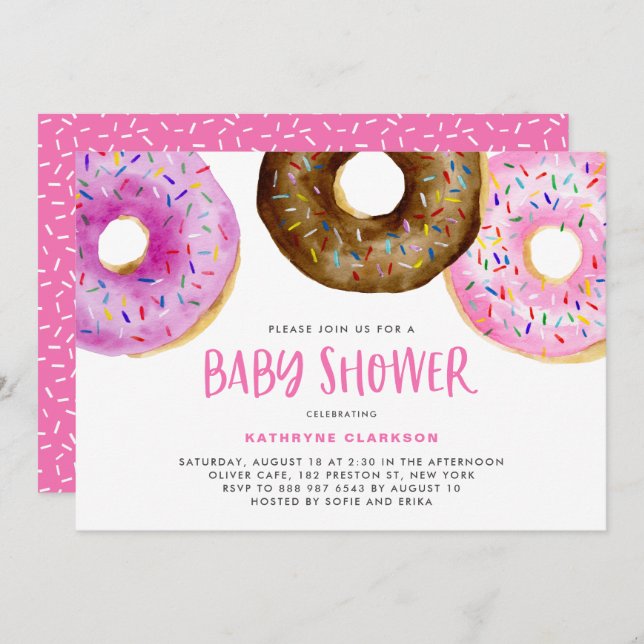 WasserfarbenDonuts mit Sprinkles Girl Baby Dusche Einladung (Vorne/Hinten)