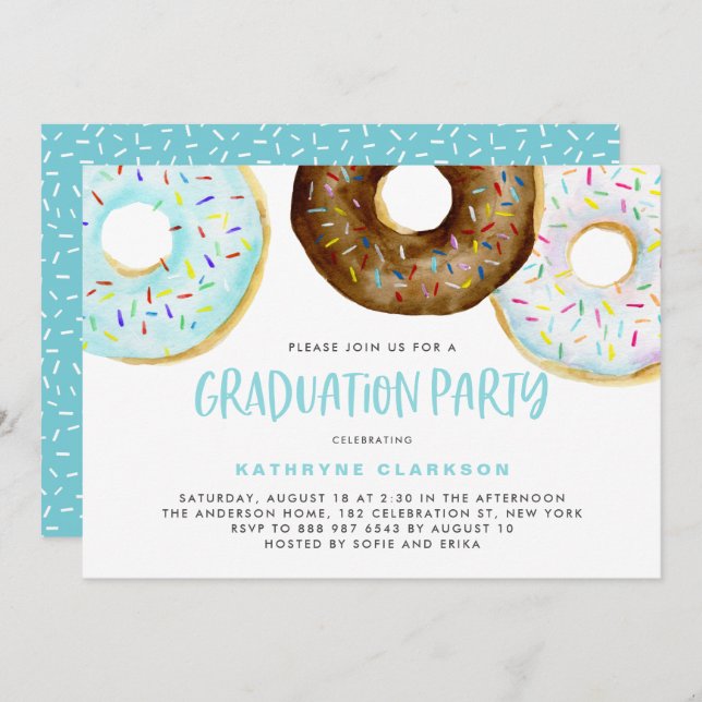 WasserfarbenDonuts mit Sprinkles Graduation Party Einladung (Vorne/Hinten)