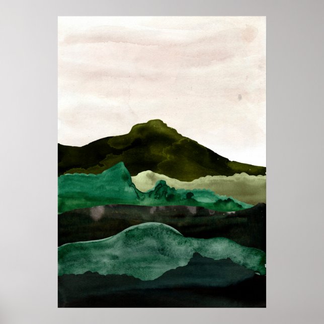 Wasserfarbene abstrakte Berglandschaft. Moderne Ku Poster (Vorne)