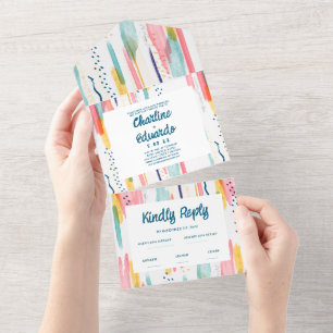 Wasserfarbene Abstrakte Brush-Hochzeit All In One Einladung