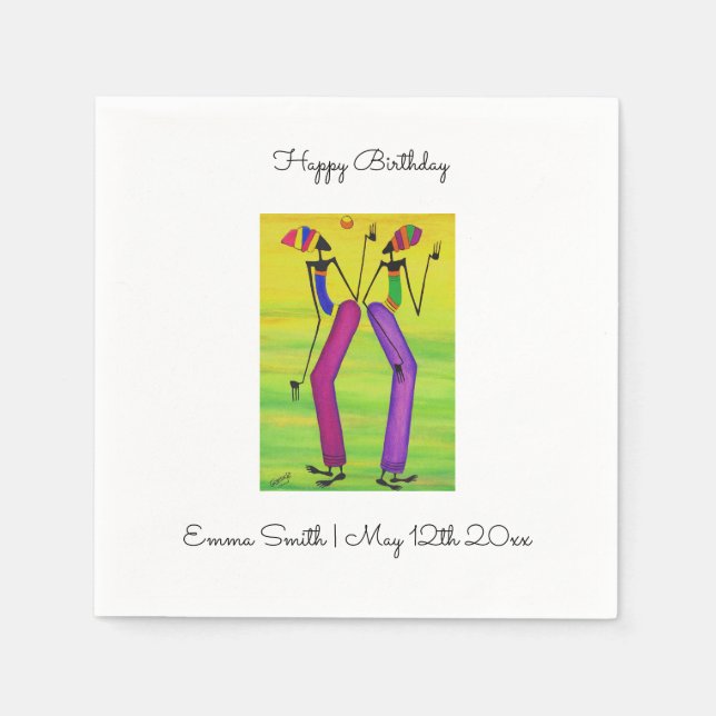 Wasserfarbene afrikanische Kunstfreude und Glück Serviette (Vorderseite)