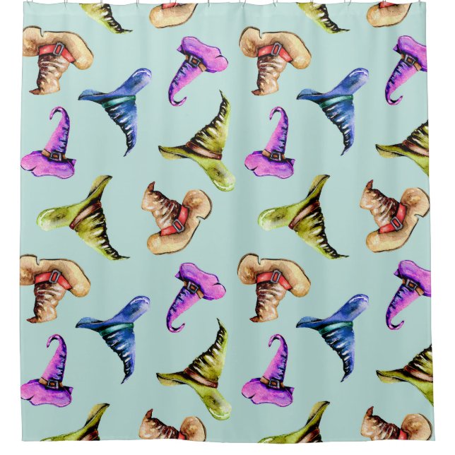 Wasserfarbene alte Hüte: blauer Hintergrund. Duschvorhang (Vorderseite)